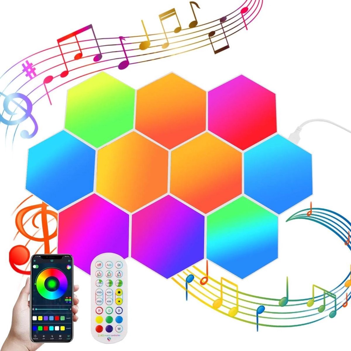 Muurlamp - LED Gaming Wandlamp - 10 stuks Hexagon RGB-paneel - Honingraat wandlamp - Muziek Sync - Slimme zeshoekige gamerkamerdecoratie - Modulaire lamp - Dimbaar - Slaapkamer - Wandlampen Binnen - Afstandsbediening