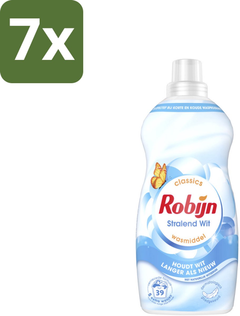 Robijn – Vloeibaar Wasmiddel – Klein & Krachtig Stralend Wit – 1,19 L - Bulkverpakking - 7 stuks