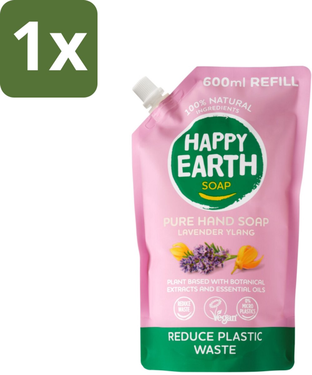 Happy Earth – Handzeep Navulling – 100% Natuurlijk Lavender Ylang – 600 ml - 1 stuk