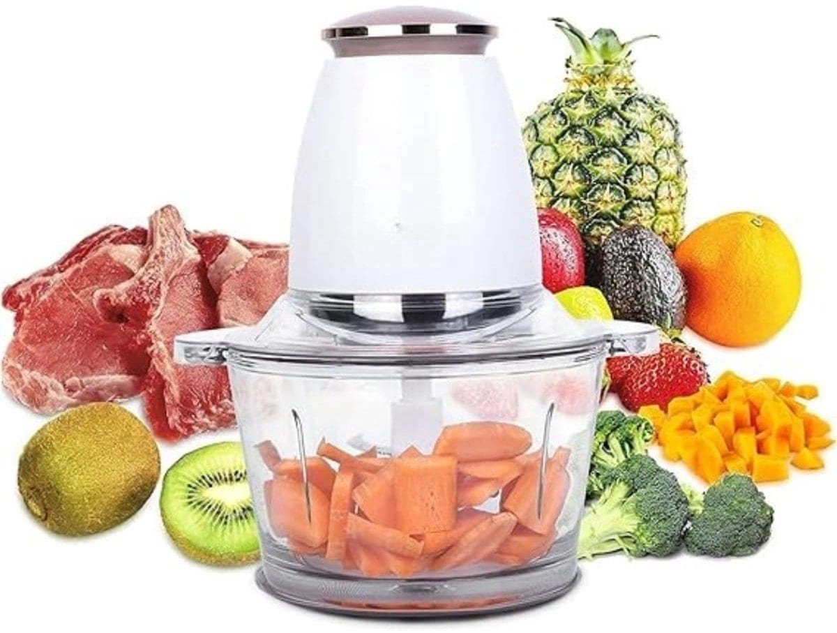 Klarven® Hakmolen Elektrisch - Roestvrijstalen Mes, Spatbestendig - Voor Vlees, Groenten, Fruit en Smoothies - Wit - B 23 x D 23 x H 32 cm