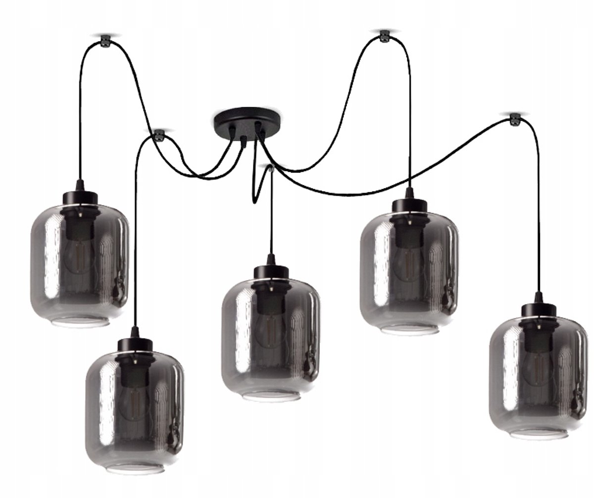 Luxe Spider Hanglamp 5xE27 Zwart/Grijs Glas - Stijlvol Interior