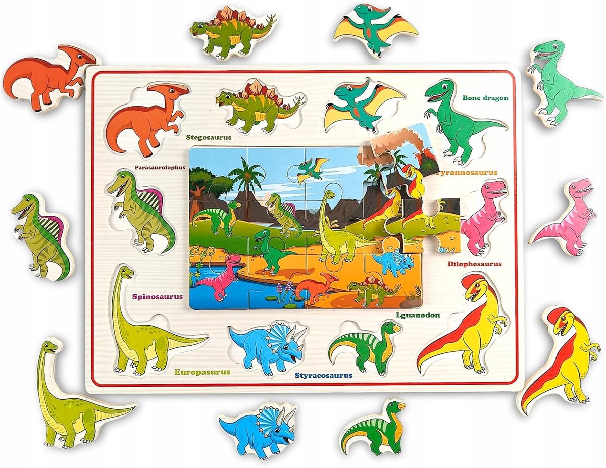 Houten Dinopuzzel voor Kinderen - Vormen Leren & Fijne Motoriek