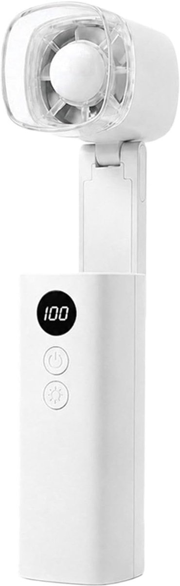 Draagbare Oplaadbare Ventilator - Vouwfunctie - 5-snelheden - Ultra Stil - Mini Handventilator - LED-Licht - Mini Ventilator Opvouwbaar - voor Reis, Strand en Kantoor - Wit - Ventilatoren - USB Oplaadbaar, Weergave van Batterijniveau