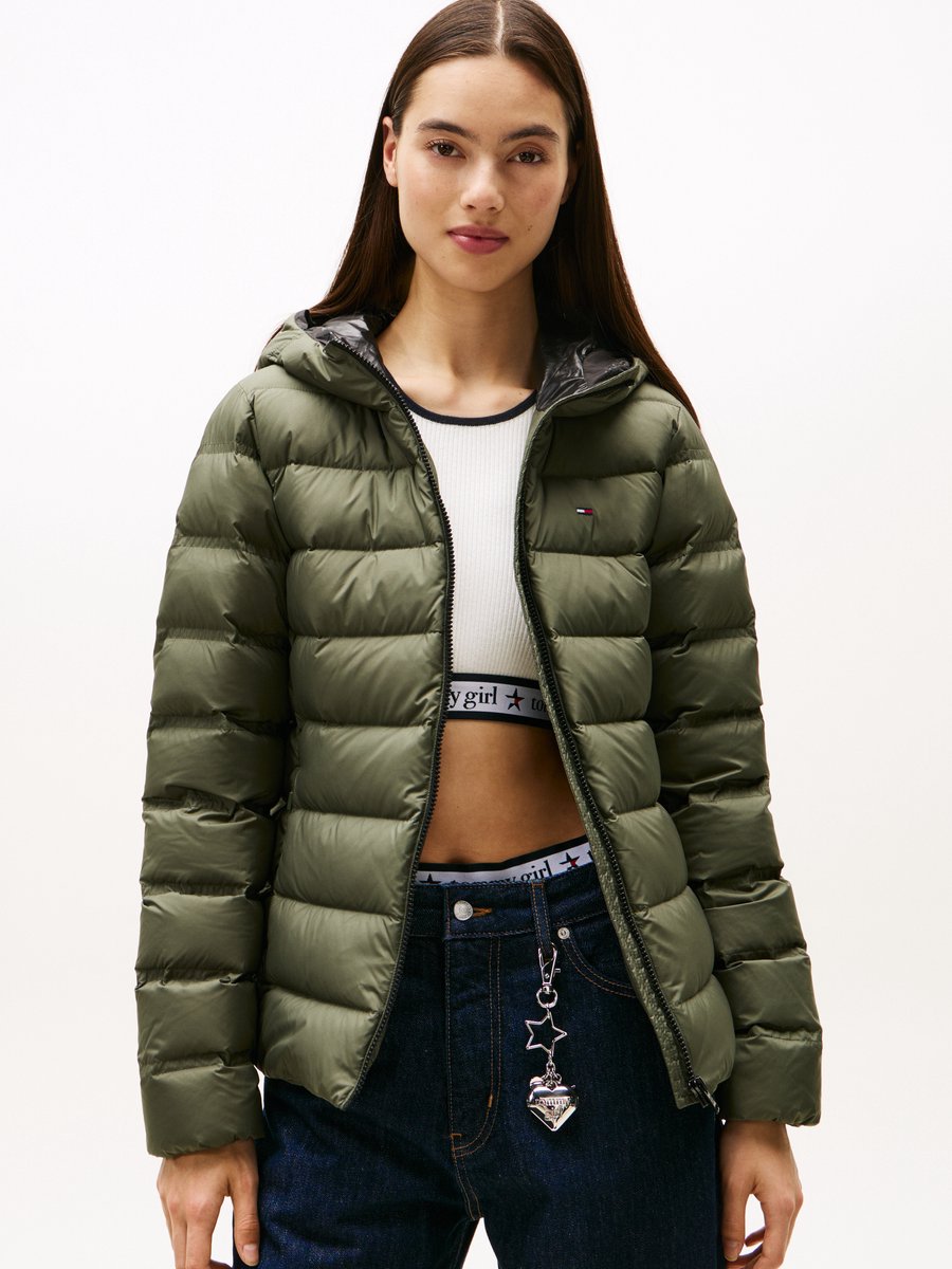 Tommy Jeans Jas Pufferjack Met Capuchon En Dons Dw0dw21617 Mrh Pewter Green Dames Maat - S