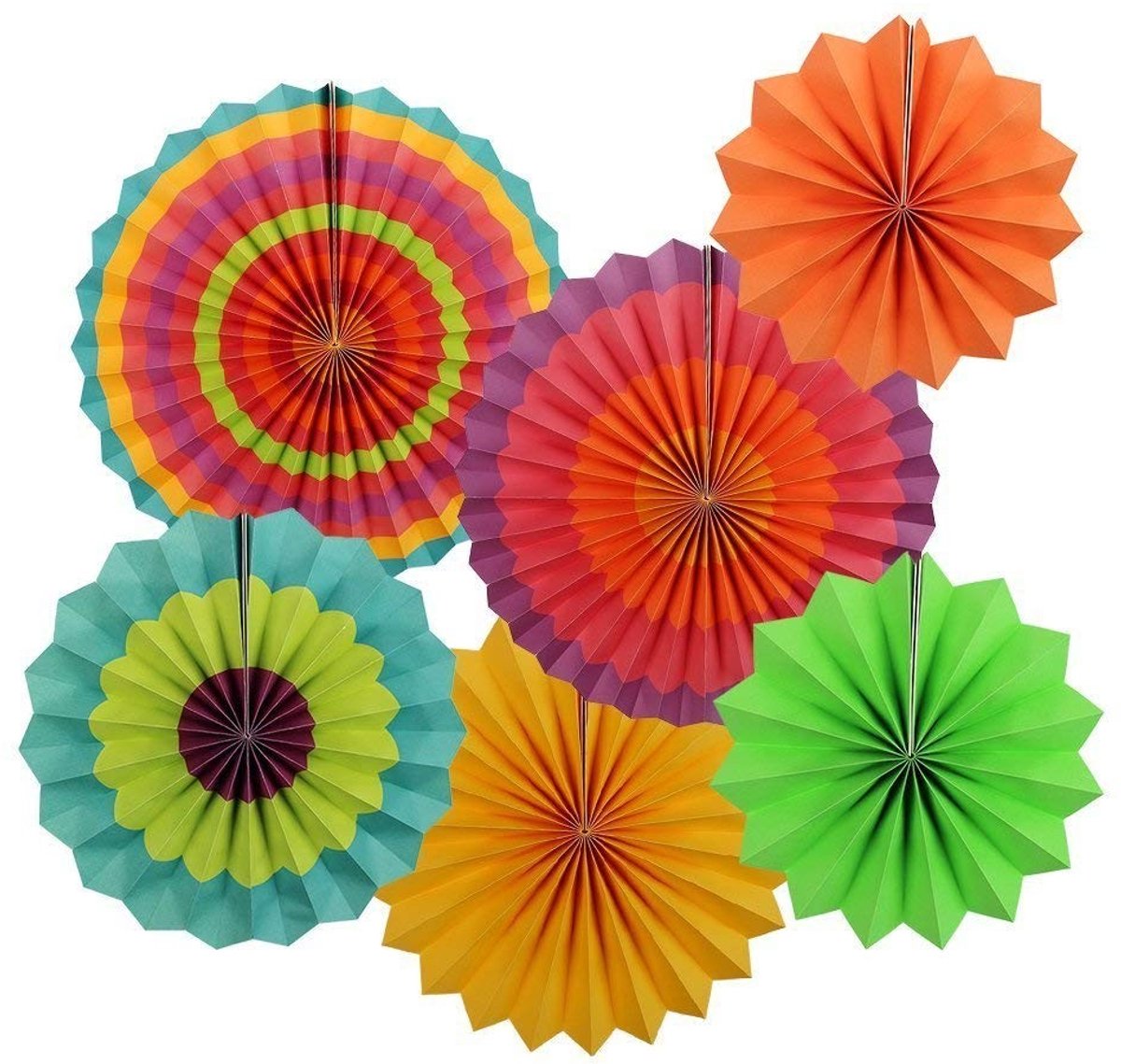 Solidchoice - Set van 6 Papieren Ventilatoren - Feestdecoraties in Diverse Kleuren