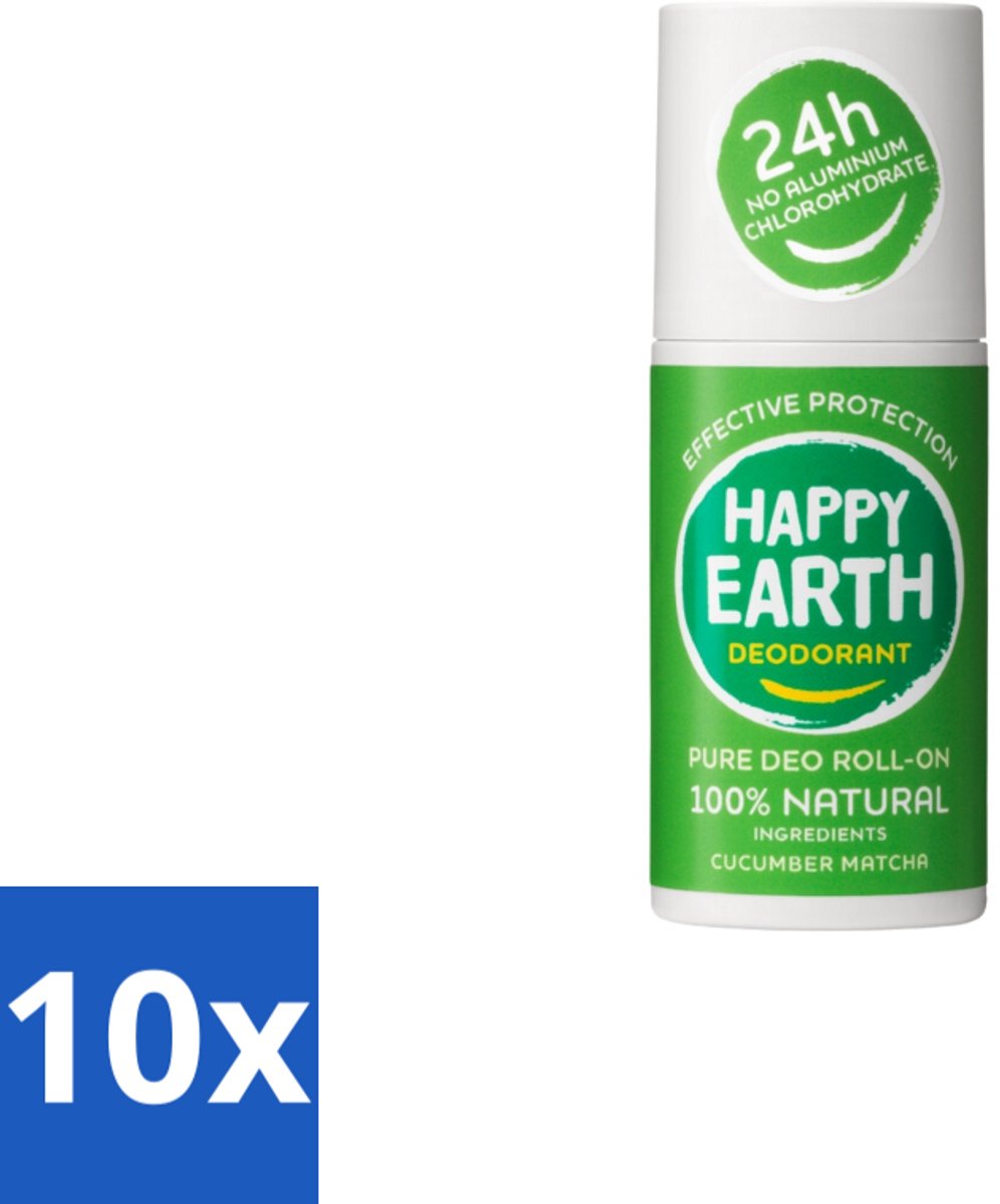 10 x Happy Earth – Deodorant Roll-On – 100% Natuurlijk Cucumber Matcha – 75 ml - Cucumber Matcha Deodorant - Natuurlijke Deodorant - Roll-on Deodorant - Vegan Deodorant - Anti-Geur Deodorant