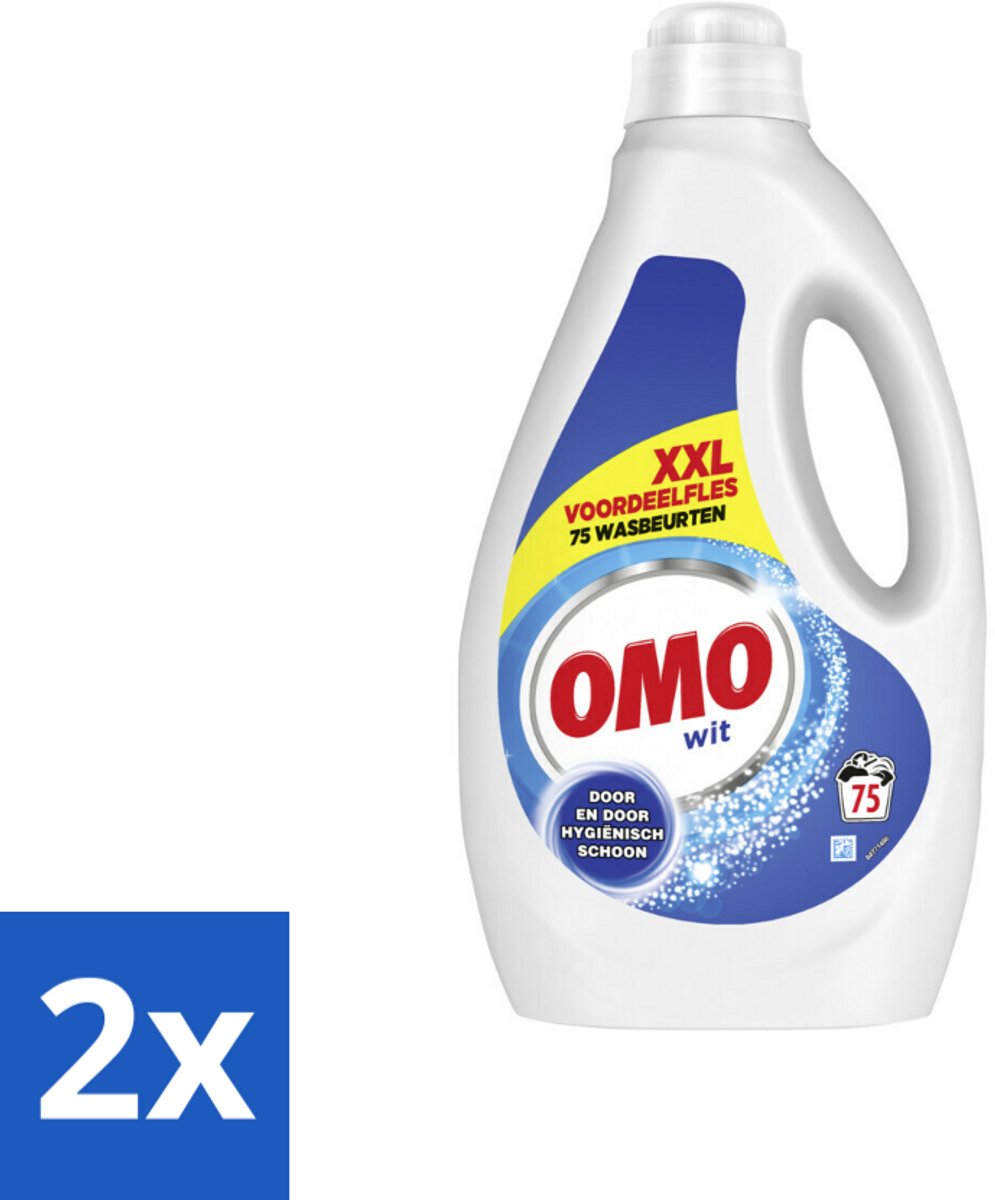 2 x OMO – Vloeibaar Wasmiddel – Wit XXL – 75 Wasbeurten - Wasmiddel Wit - Hygiëne - Schoonheid - Vlekverwijdering - Korte Wasprogramma's