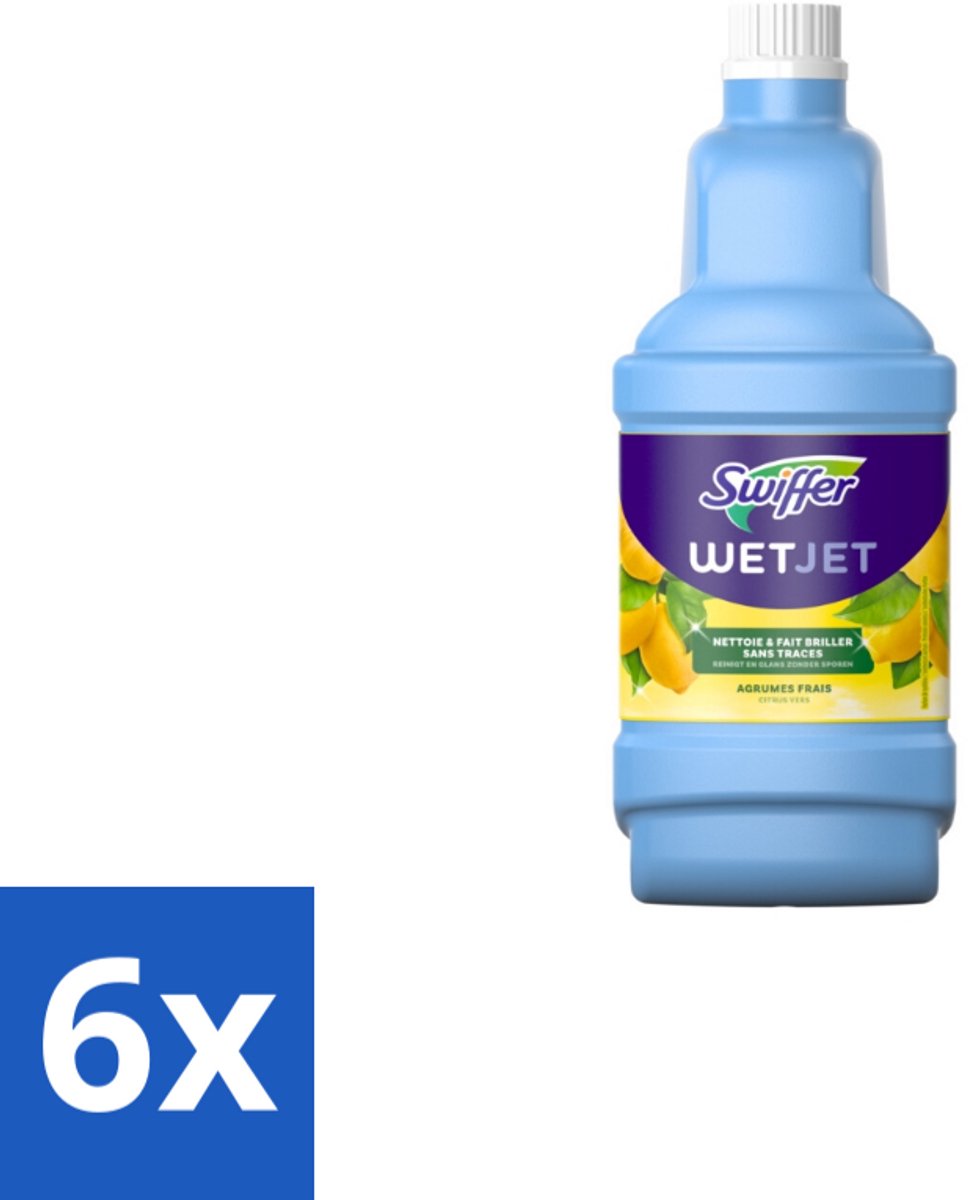 6 x Swiffer - WetJet Reinigingsmiddel – Dweilsysteem Navulling – Alles-in-één – 1,25 L - Vloerreiniging - Vet En Vlekken Verwijderen - Doekjes Met Vasthoudtechnologie - Spraymop - Dubbele Jetspray