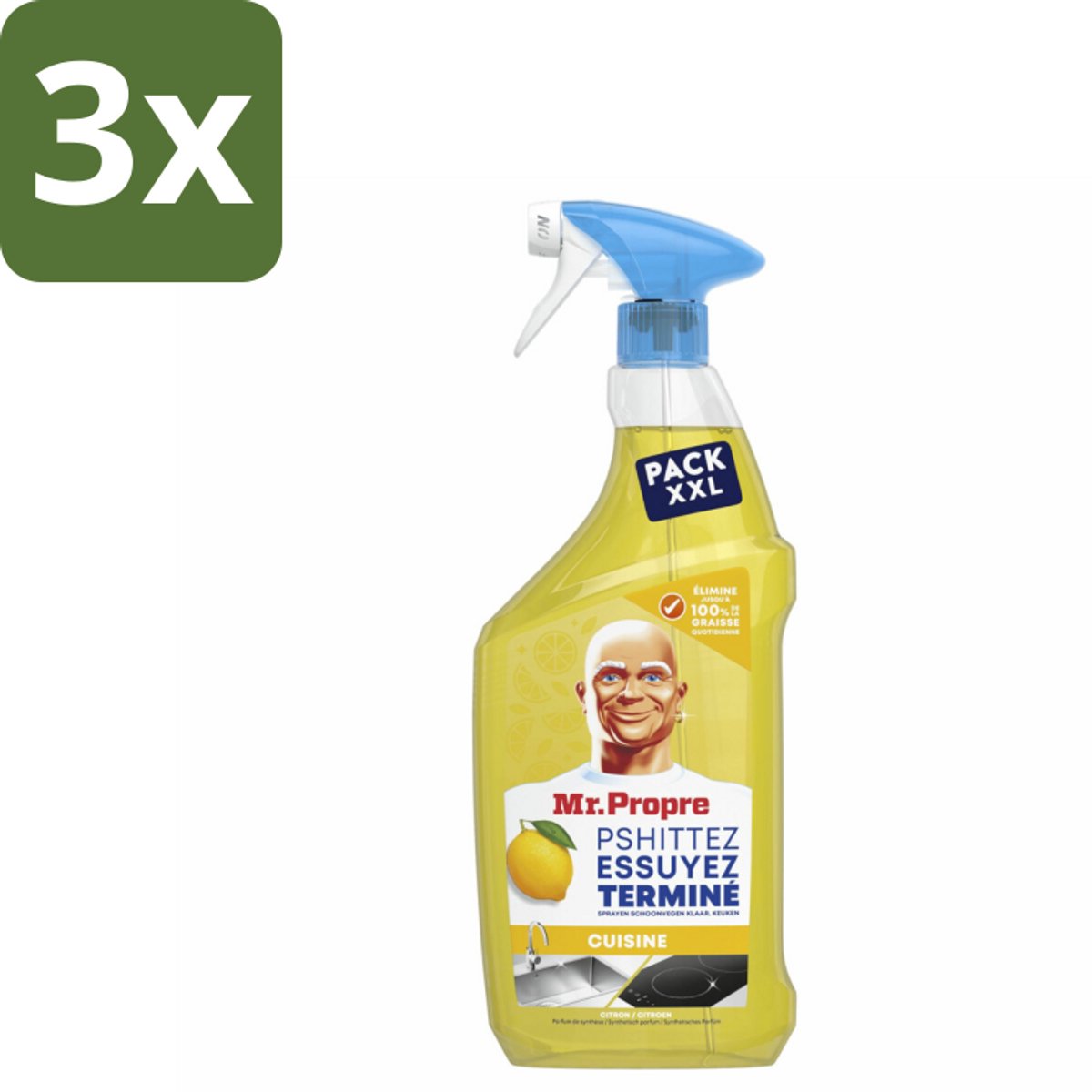 3 x Mr. Propre – Flash Reinheid Spray – Ontvetter & Allesreiniger – Lemon – 800 ml - Koffie - Koffiezetapparaat - Koffiezetapparaat