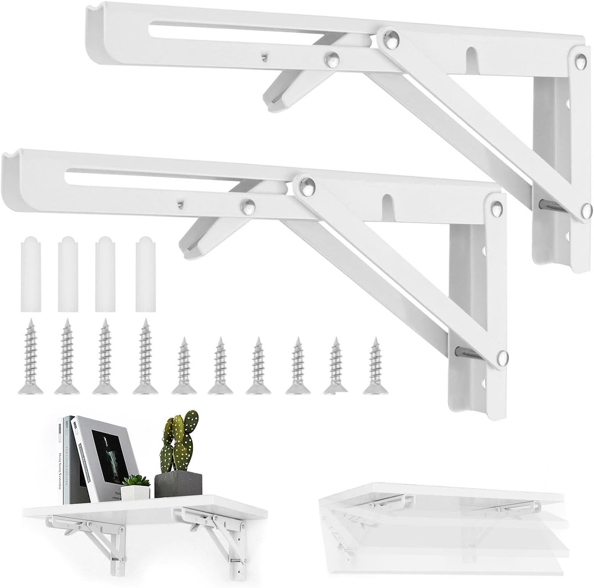 Vouwbare Console Steun voor Zware Lading, 35 kg Capaciteit, Ideaal voor Planken en Tafels, 25 x 11.5 cm, RVS, Muurbevestiging, Hoeksteun, Tablet Houder voor Thuis en Kantoor