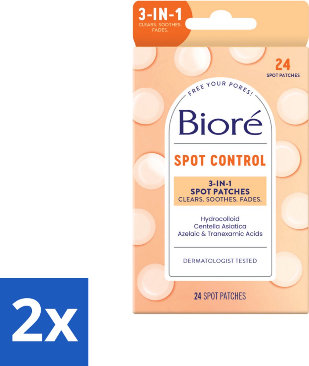 2 x Bioré – Spot Control 3-in-1 Patches – Puistjespatches – 24 patches - Puistjespatches - Huidverzorging - Puistjes Behandelen - Hydrocolloïde Pleisters - Zuivere Huid