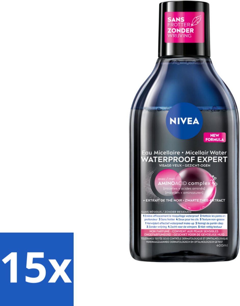 15 x NIVEA – Micellair Reinigingswater – Waterproof Expert – 400 ml - Make-up Remover - Micellair Water - Waterproof Make-up Remover - Huid Reinigen - Gezichtsreinigingsmiddel