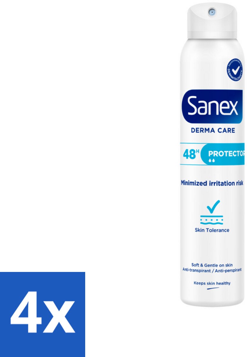 4 x Sanex – Deodorant Spray – Dermo Protector – 200 ml - Huidbescherming - Zweetbehandeling - Geurverwijdering - Hypoallergeen - PH-balans
