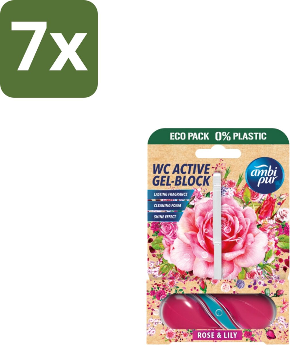 7 x Ambi Pur – Toiletblok – Roos & Lelie – 45 g - Toiletblok Roos En Lelie - Toilet Reinigen - Toilet Fris - Toilet Geur - Toilet Blok