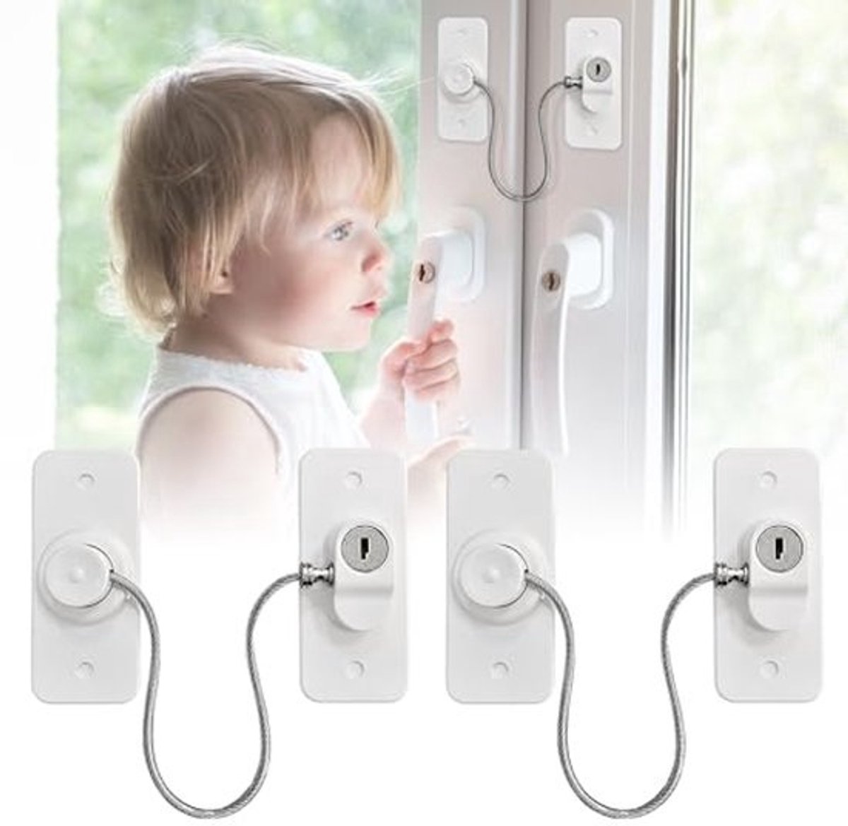 Raambegrenzer met sleutel voor UPVC - 2 Stuks - Premium roestvrij staal - Kinderbeveiliging