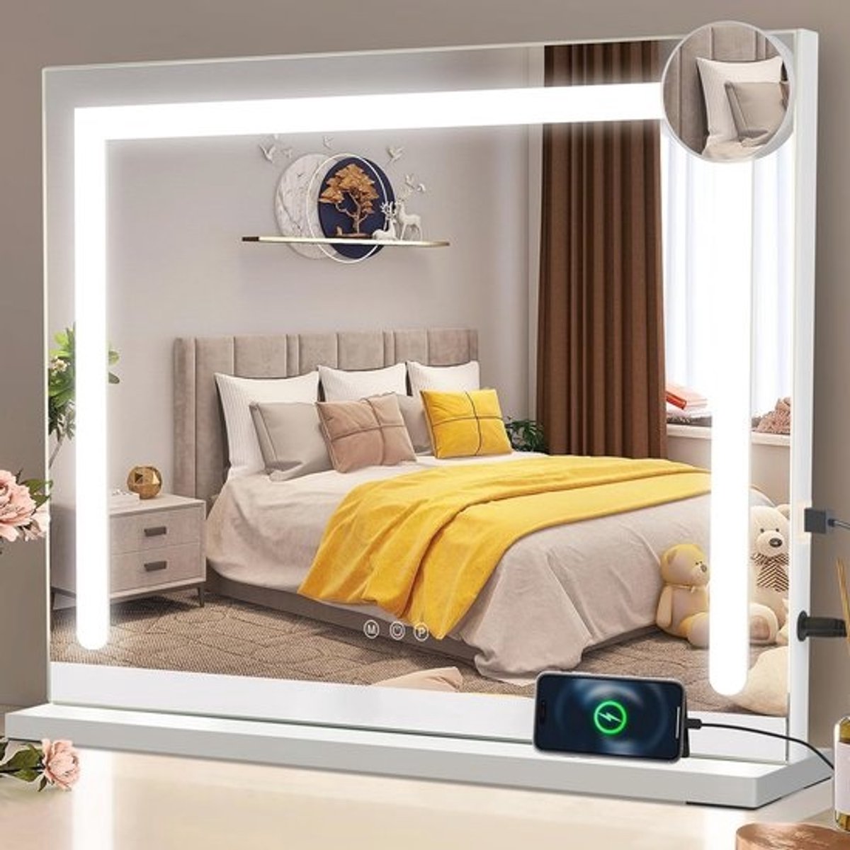 Verlichte Make-upspiegel met Touch-Dimbare LED en 5-voudige Vergroting - 70 x 55 cm