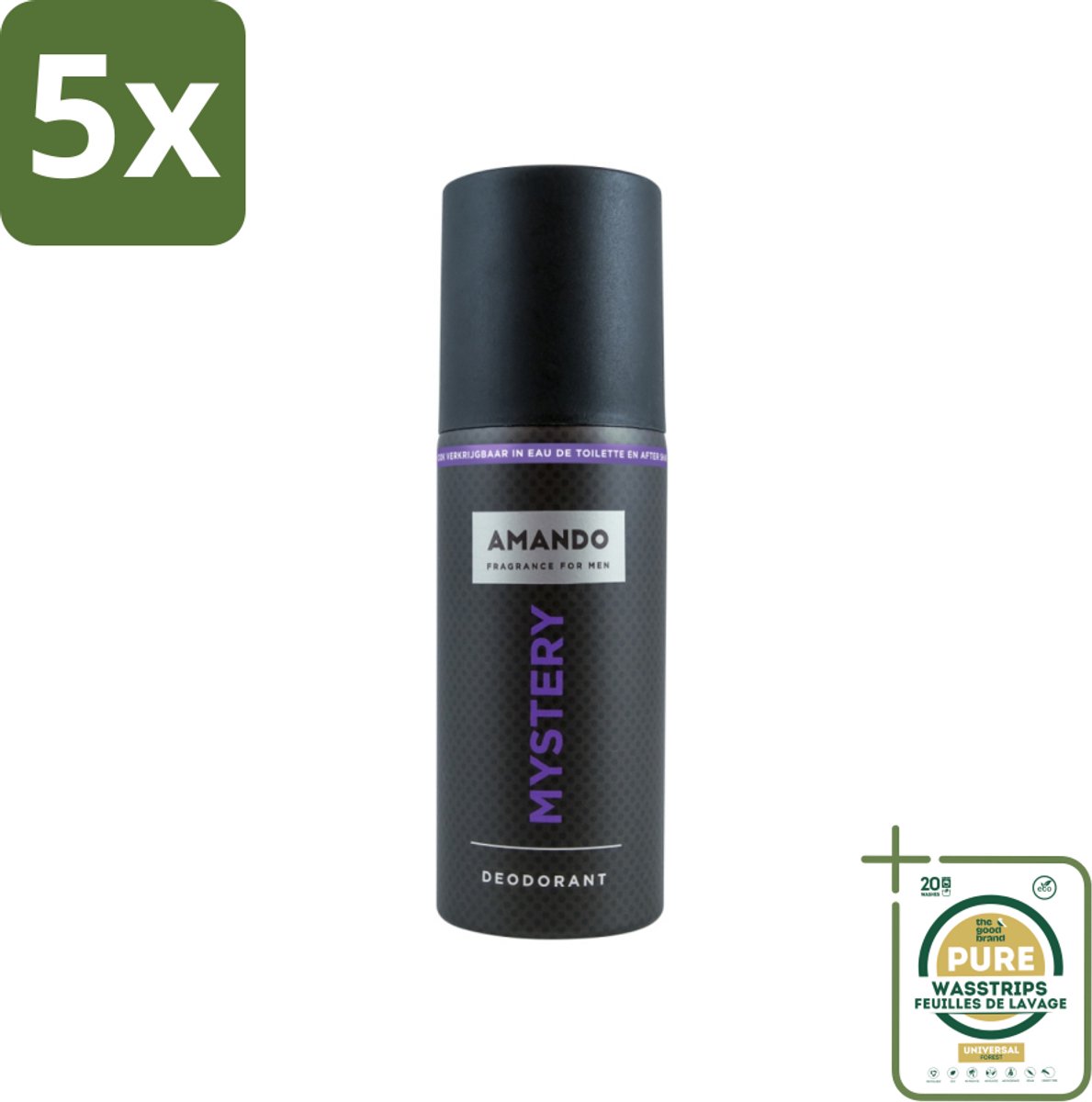 5 x Amando - Mystery - Deodorant - Spray - 150 ml - Grootverpakking - Mystery Deodorant Spray - Mannelijke Geur - Kruiden Geur - Vanille Geur - Deodorant Spray