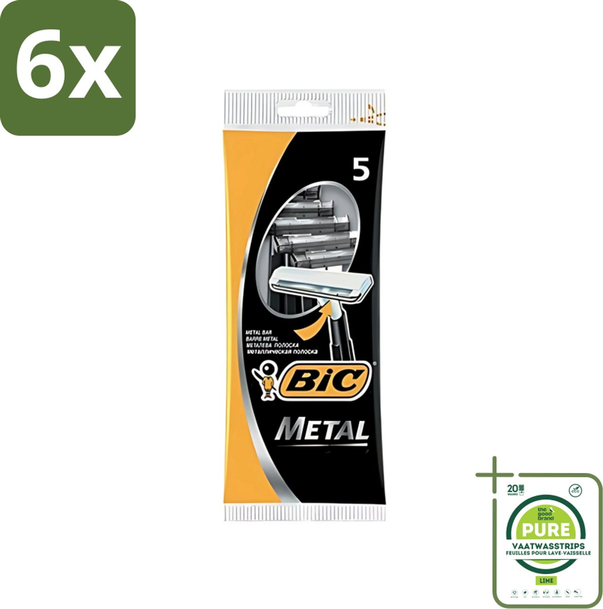 Bic - Scheermesjes - Metaal - Enkel Mesje - Wegwerpmesjes - 5 Scheermesjes - Voordeelverpakking - 6 stuks - Scheermesje - Wegwerpmesje