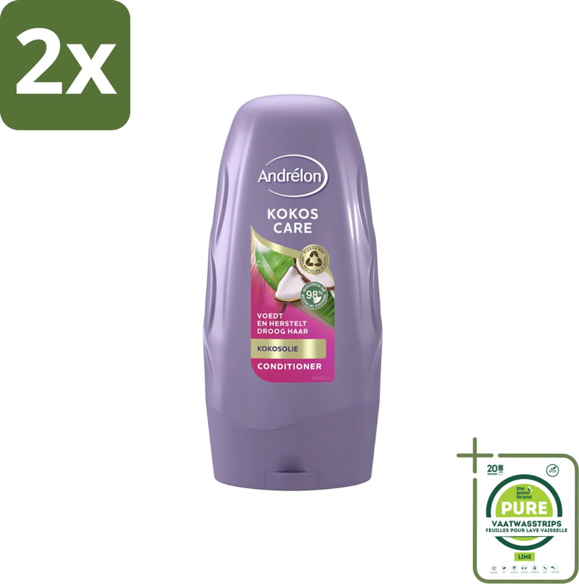 Andrélon - Kokos Care - Conditioner - Diepe Hydratatie - 250 ml - Voordeelverpakking - 2 stuks - Droog haar - Herstel haar