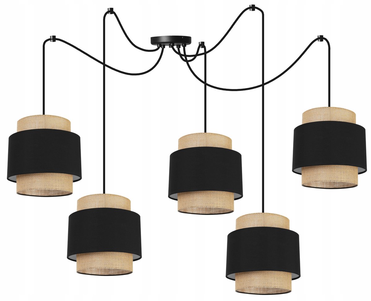 Hanglamp Spider Boho Jute Zwart/Beige - 5xE27 - Max 200cm