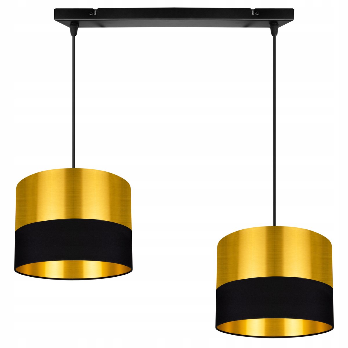Moderne hanglamp met gouden kap, zwart frame, E27