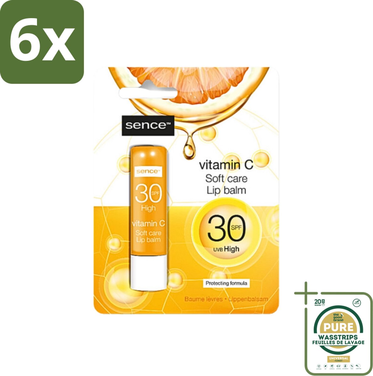 Sence - Soft Care Vitamin C - Lippenbalsem - Hydraterend - 4,3 g - Voordeelverpakking - 6 stuks - Verzorgde lippen - Droge lippen herstel
