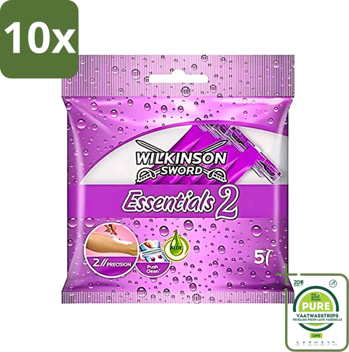 10 x Wilkinson - Wegwerpscheermesjes Essentials 2 - Voor Dames - Antislip Greep - 5 scheermesjes - Grootverpakking - Wegwerpscheermesjes Dames - Scheermesjes Voor Dames - Antislip Handgreep - Wegwerpscheermesjes - Scheermesjes Voor Vrouwen