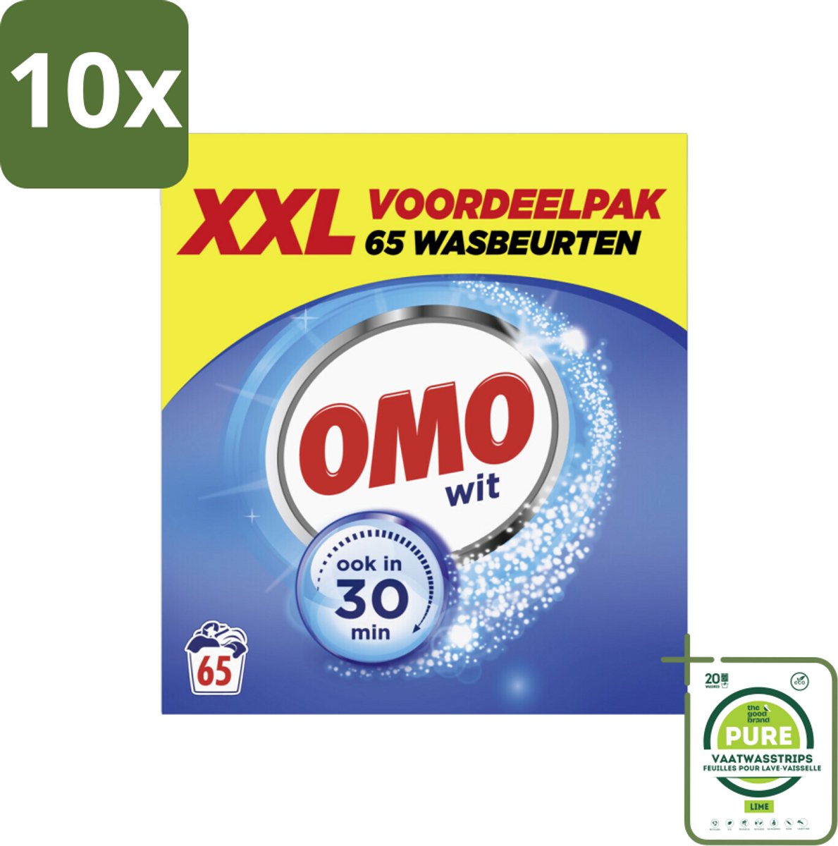 10 x OMO Waspoeder Wit 65 Wasbeurten 3,835 kg - Grootverpakking - Omo Wit XXL Waspoeder - Waspoeder - Witte Was - Stralend Wit - Snel Was