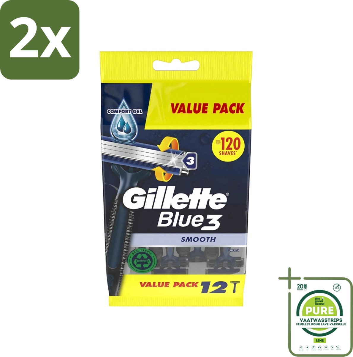 Gillette - Blue 3 Smooth - Wegwerpscheermesjes - Comfortabele scheerbeurt - 6 Scheermesjes - Voordeelverpakking - 2 stuks - Scheermesje - Wegwerpscheermesje