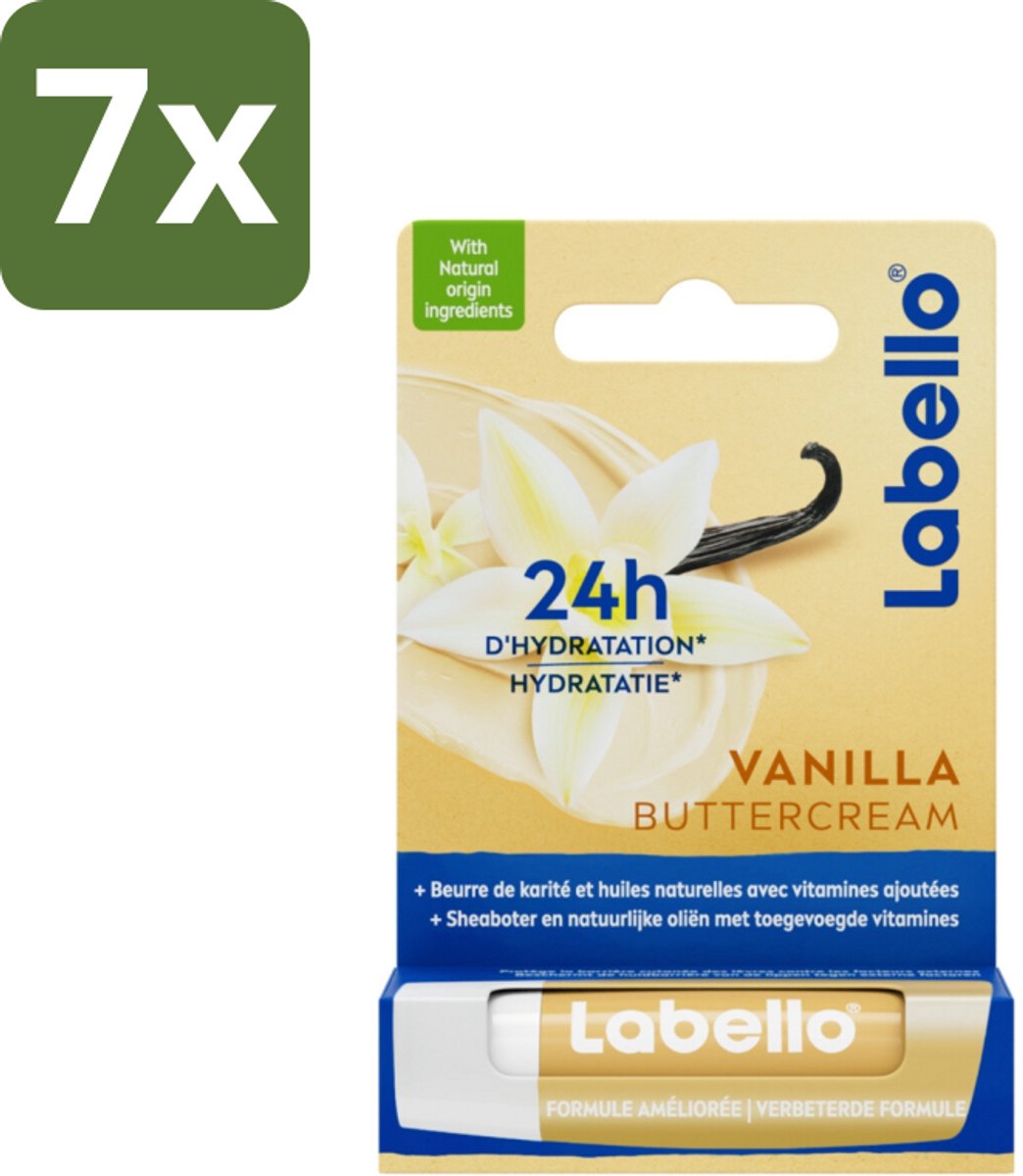 7 x Labello Lippenbalsem Vanilla Buttercream 4.8 gr - Lippenbalsem - Vanille - Hydratatie - Sheaboter - Lippen Verzorging