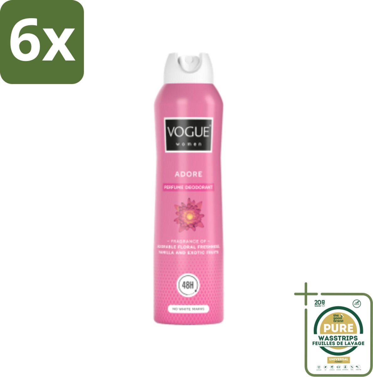 Vogue Adore Parfum Deodorant 150 ml - Voordeelverpakking - 6 stuks - Bloemige geur - Tropisch fruit
