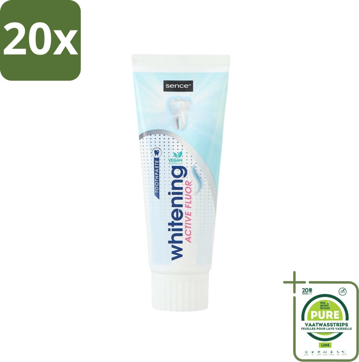 20 x Sence - Whitening - Tandpasta - Met Fluor - 75 ml - Grootverpakking - Tandpasta - Witte Tanden - Fluoride - Whitening - Frisse Adem