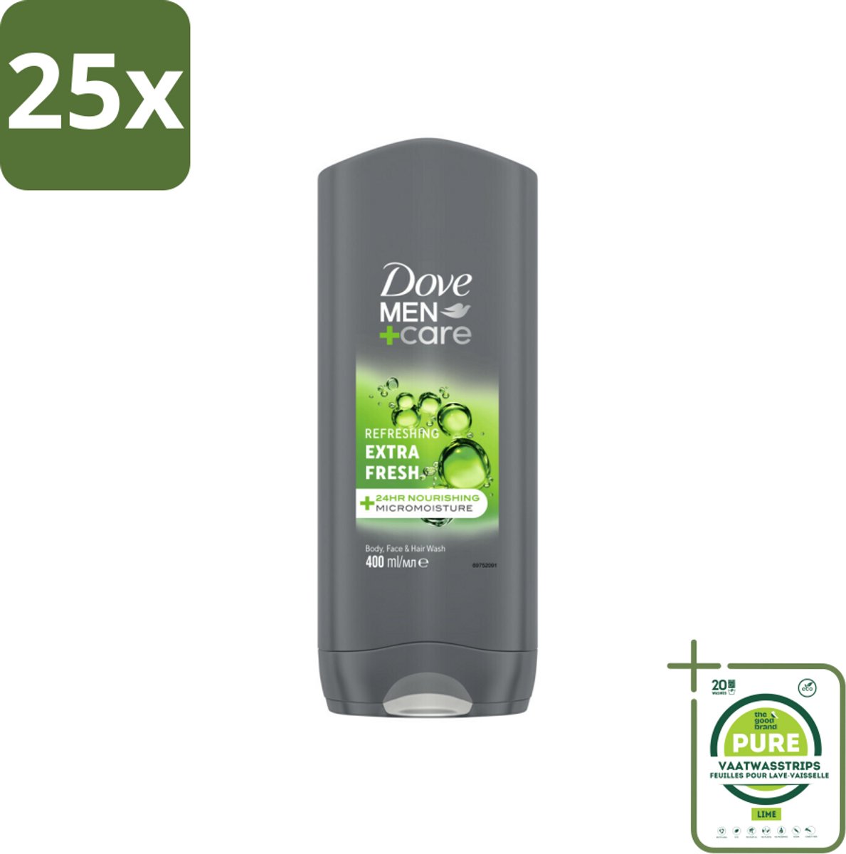 25 x Dove Douchegel Men+ Care Extra Fresh 400 ml - Grootverpakking - Douchegel - Mannelijke Geur - Reiniging - Huidverzorging - Frisse Geur