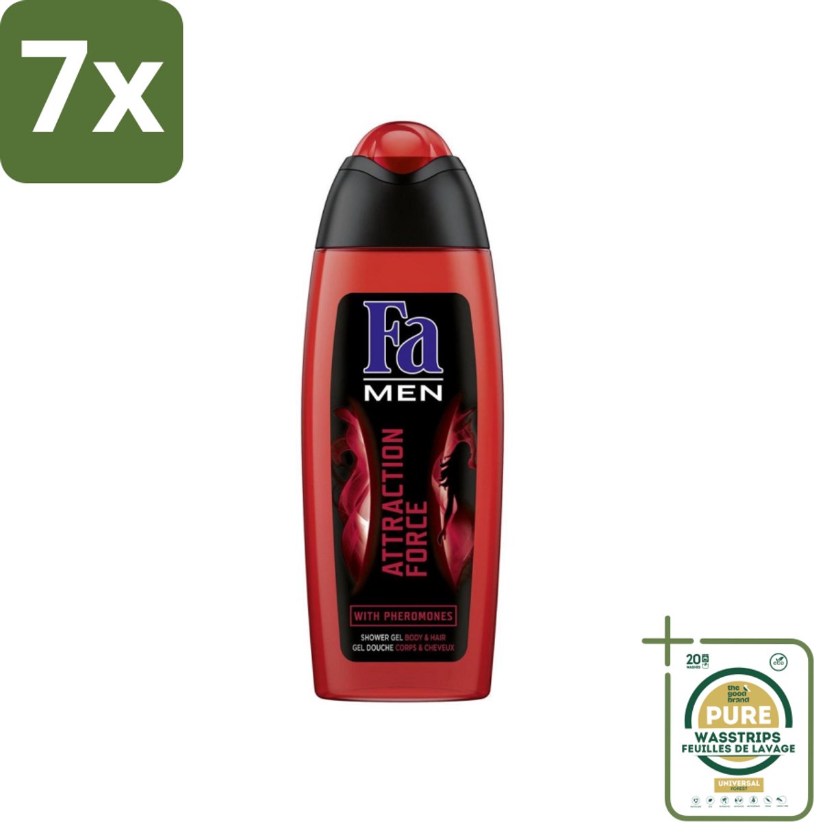 7 x Fa - Douchegel - Attraction Force - Mannen Lichaam & Haar - Bergamot & Limoen - Verfrissend - 250 ml - Grootverpakking - Douchegel Mannen - Douchegel Lichaam Haar - Bergamot Limoen - Verfrissend - 2 In 1 Douchegel