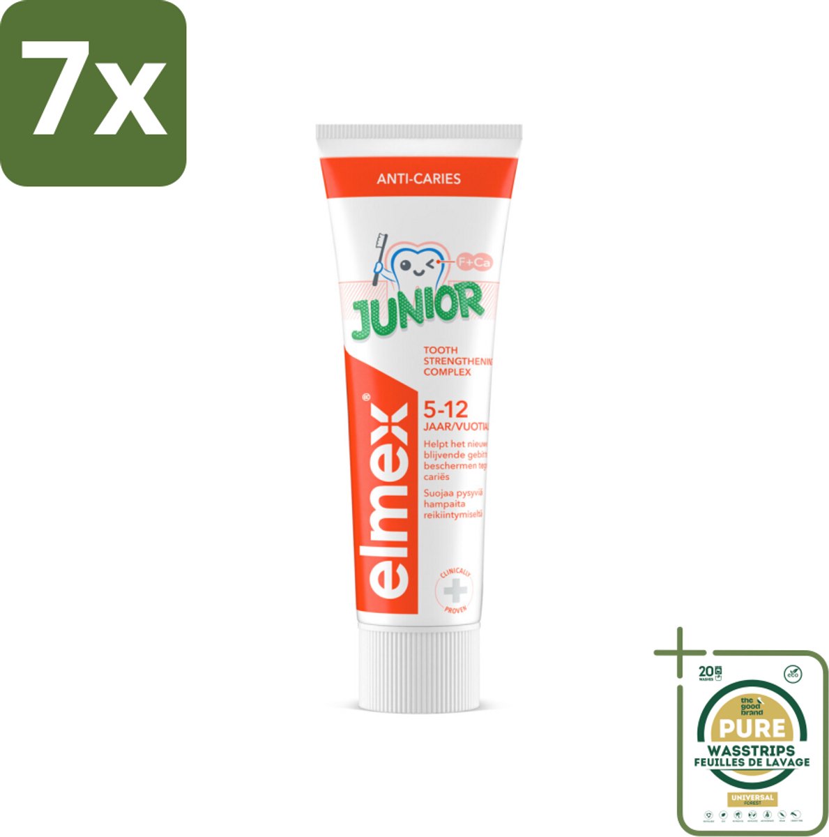 7 x Elmex Gel-Tandpasta Junior (5-12 Jaar) 75 ml - Grootverpakking - Tandpasta Voor Kinderen - Gaatjesbescherming - Aminfluoride - Tandpasta Gel - Kindertandpasta