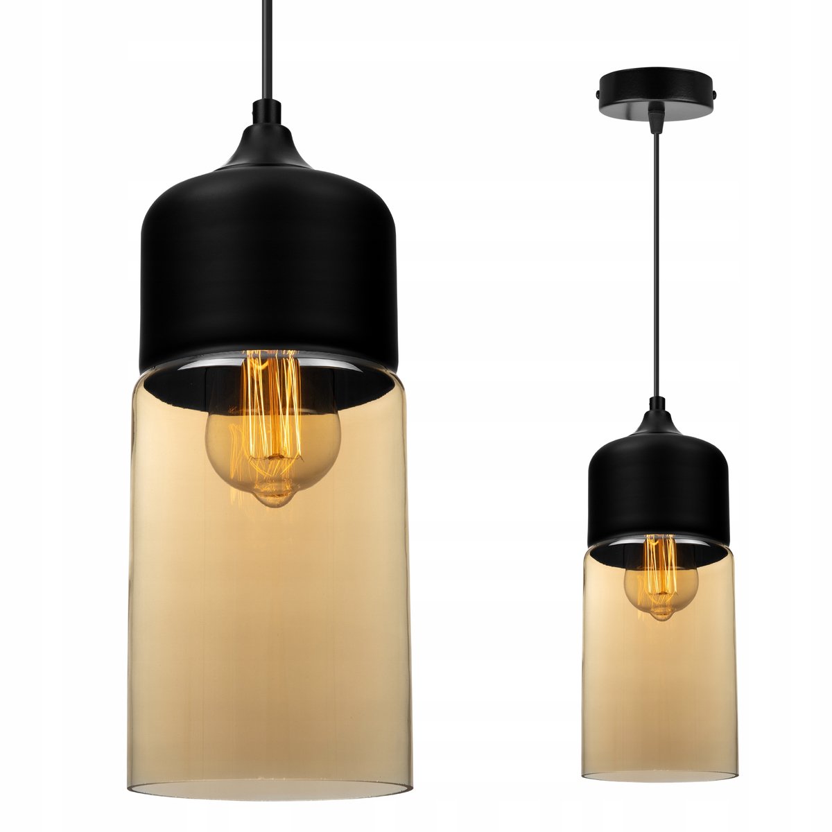 Oslo Hanglamp Glas Zwart/Mede - E27 - 1 lichtpunt
