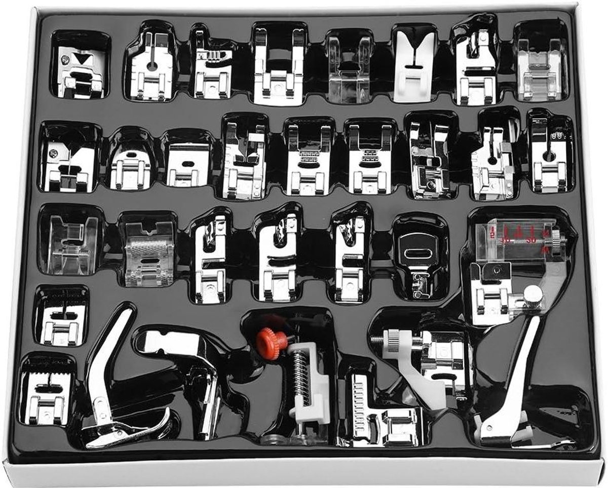 Naaivoet Set - Naaimachine Accessoires - Hobby Naaien - 32 Verschillende Voeten - 32 Stuks - Zilver