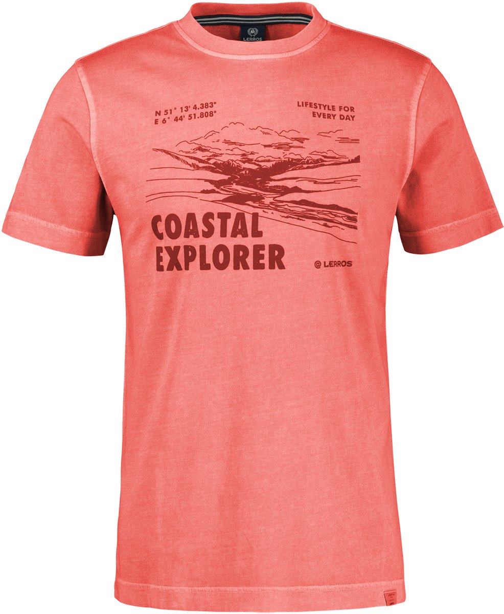 LERROS T-shirt met ronde hals en print op de voorkant , Maat: S , Kleur: VIVID RED , 100% katoen