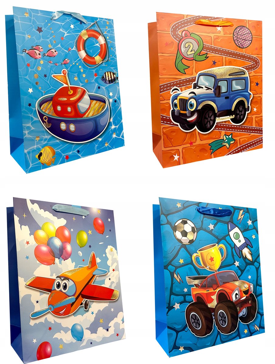Decoratieve Cadeautas - 18x23x8cm - Auto's, vluchten, boten