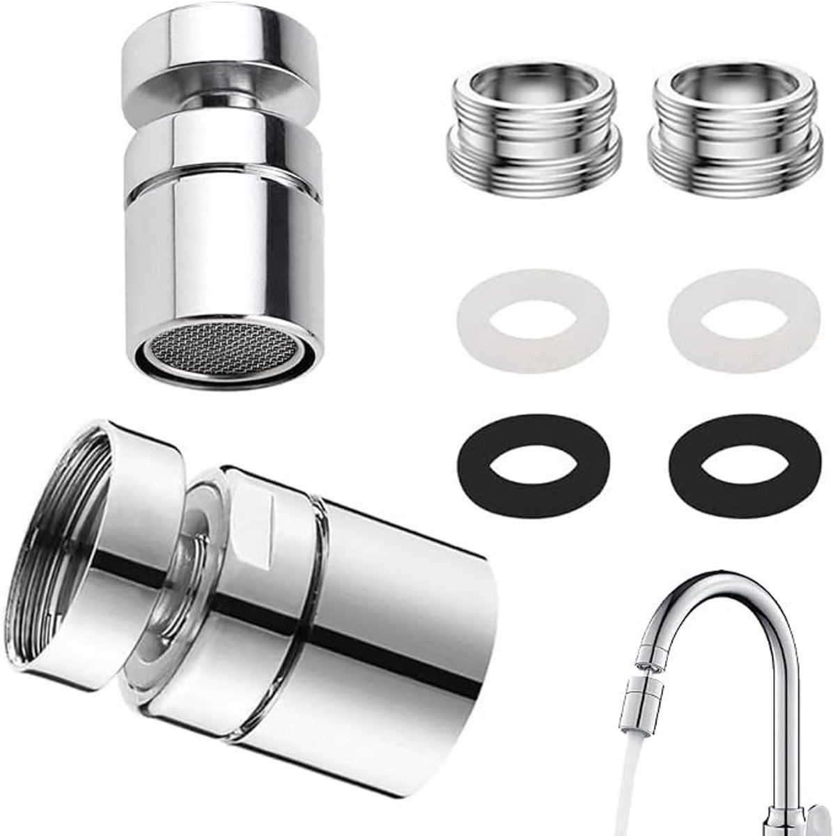 Kraanbeluchter 360° draaibaar - Set van 2 met adapters voor M24 en 22 mm