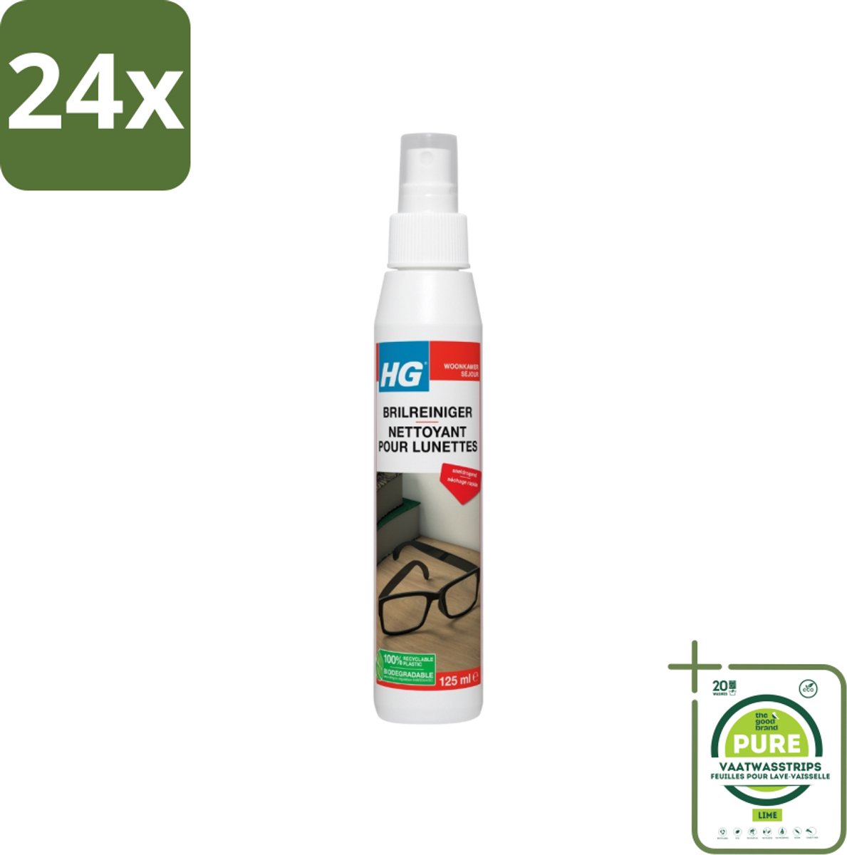 HG Brilreiniger 125 ml - Voordeelverpakking - 24 stuks - Brilreiniger - Brillen schoonmaken