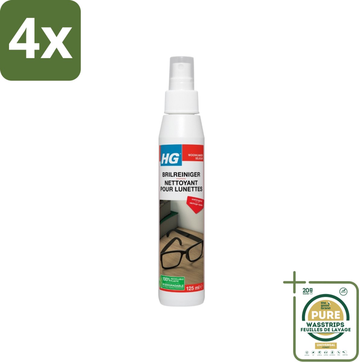 HG Brilreiniger 125 ml - Voordeelverpakking - 4 stuks - Lenzen reinigen - Glasheldere lenzen
