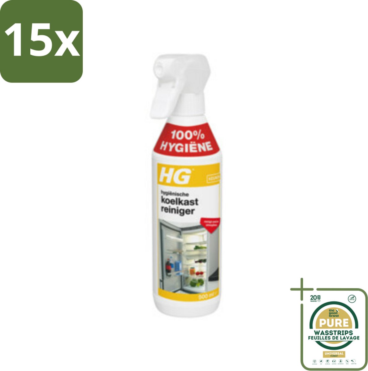 15 x HG Hygienische Koelkast Reiniger 500 ml - Grootverpakking - Koelkast Reinigen - Koelkast Reinigingsmiddel - Hygiënische Koelkastreiniger - Koelkast Reinigen Zonder Afspoelen - Koelkast Reinigen Snel
