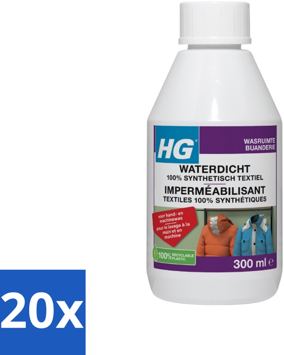 20 x HG Waterdicht voor 100% Synthetisch Textiel 300 ml - Waterdicht Textiel - Vuilafstotend Textiel - Synthetisch Textiel Behandelen - Regenkleding Waterdicht Maken - Ski Kleding Waterdicht