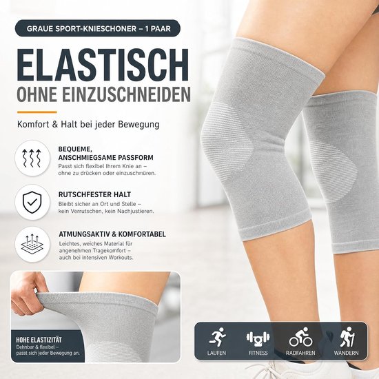 Set van 2 Bamboo Kniebandages voor Dames en Heren, Ademend en Elastisch, Ideaal voor Sport en Dagelijks Gebruik, Ondersteuning bij Artrose en Pijnverlichting (Grijs, XL) — afbeelding 5