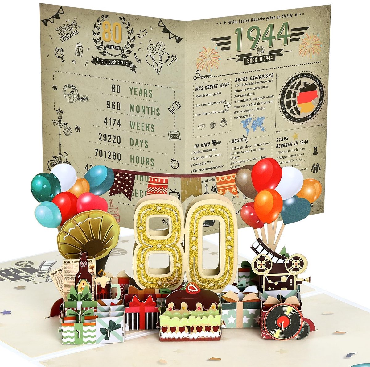 Elzusha - 3D Pop-Up Verjaardagskaart voor 80e Verjaardag