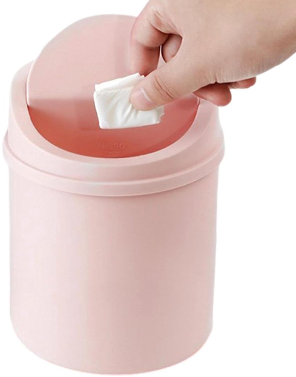 Mini Prullenbak - Kleine Afvalbak - Bureau Opruimen - Klapdeksel - 16.5 cm - Roze
