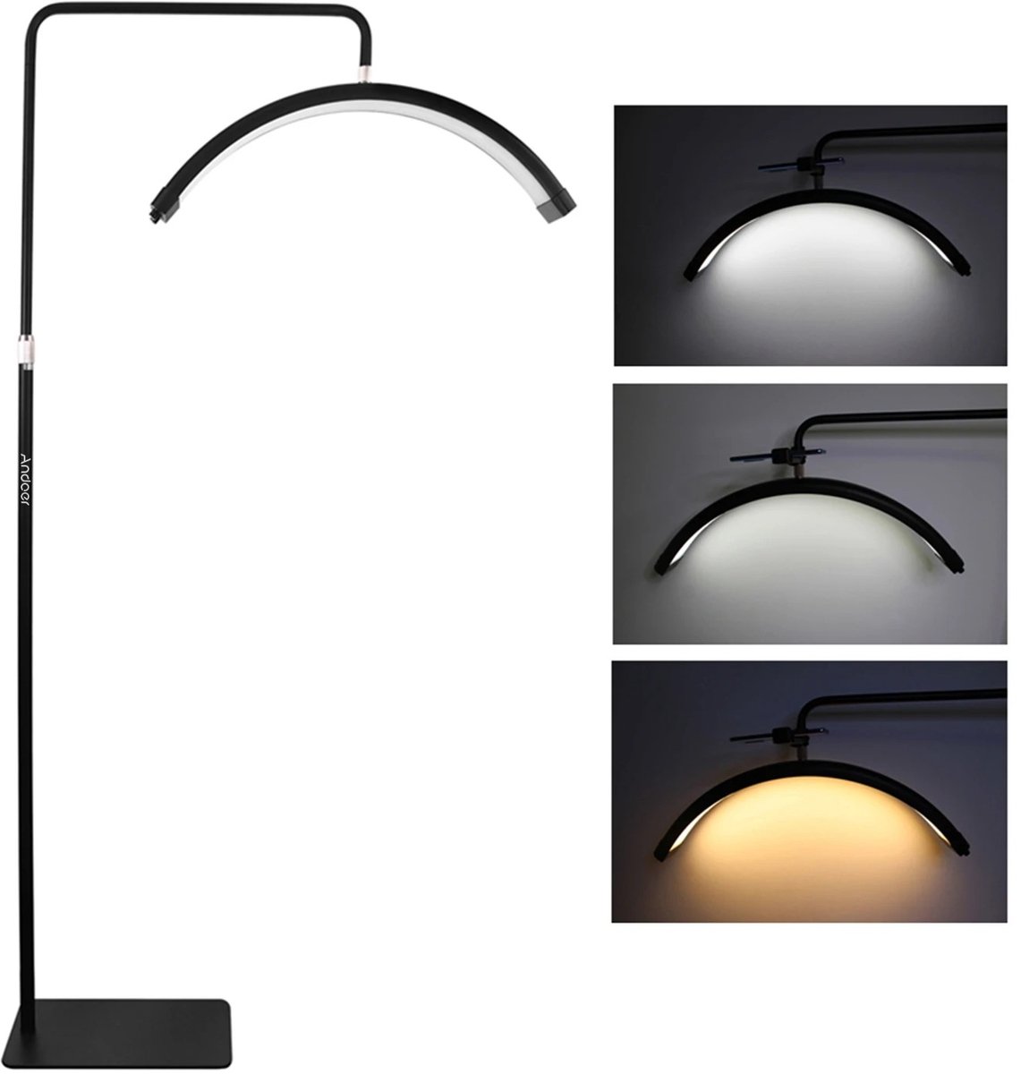 Geargalaxy LED Vloerlamp - Halvemaanlamp - Videolamp - Beautylamp - Make-up Lamp - Invullicht - Fotolamp - 36W - 3200K-5600K - 180cm
