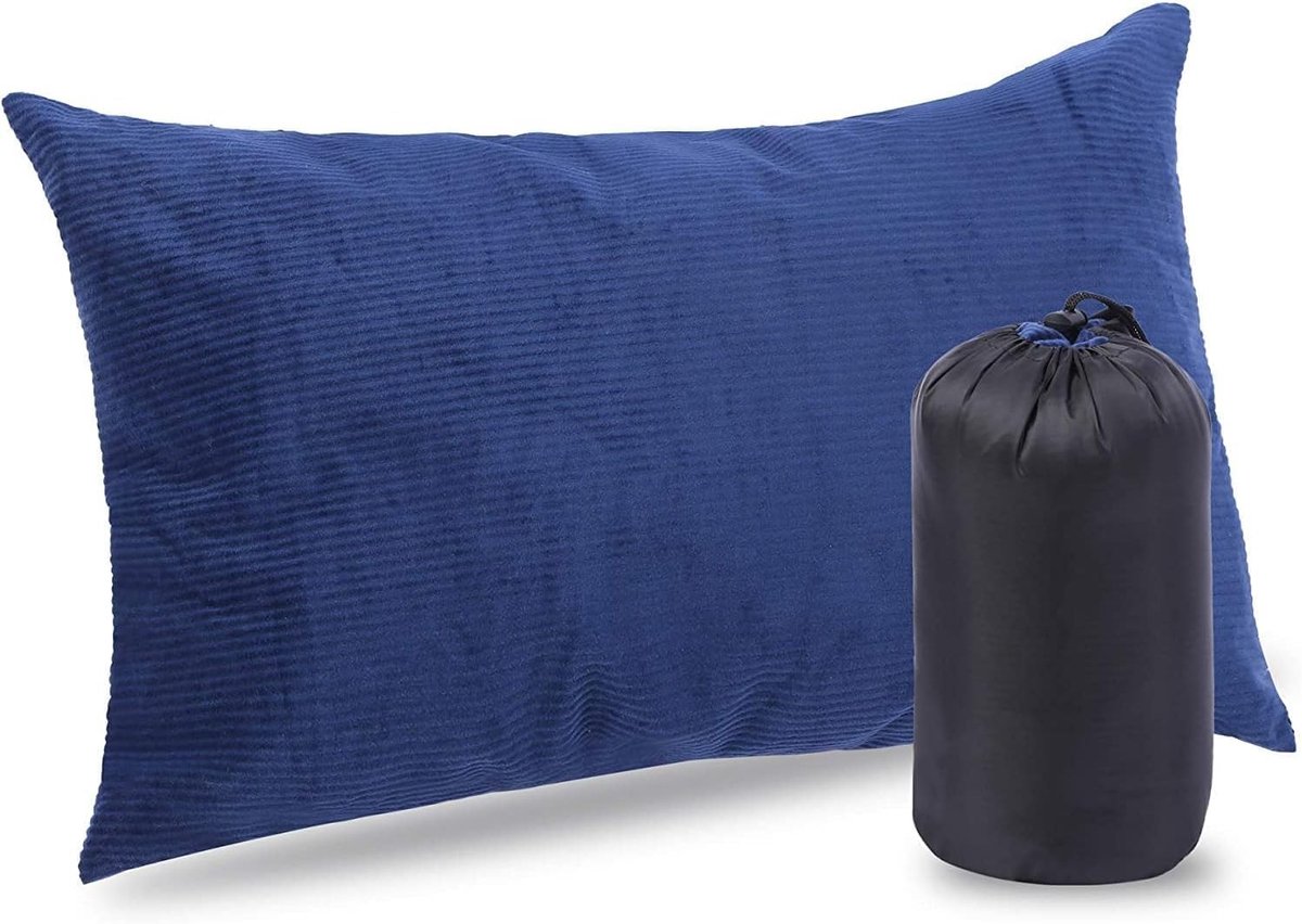 Lichtgewicht Campingkussen voor Slaapzak - Flanellen Reis Kussen voor Buitenactiviteiten en Kamperen (Blauw)