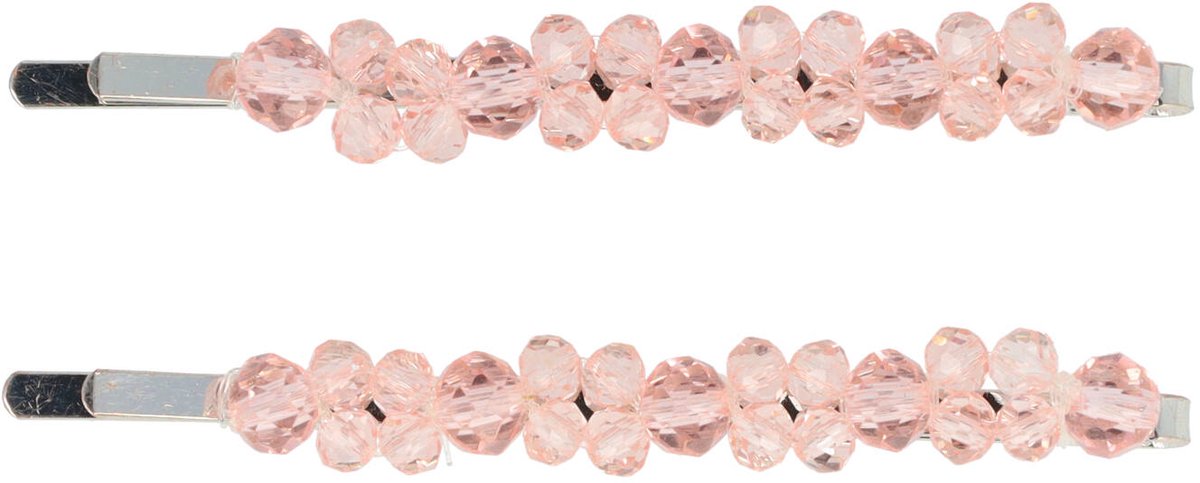 Haarsoires Haarspeld Schuifspeldjes 7cm - Facetkralen Dubbel - Roze - Set van 2 - Haarklem - Haarclip - Haaraccessoires voor Dames & Kinderen - Hair Clip - Decoratieve Haaraccessoire